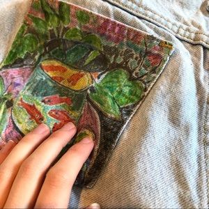 High waisted light wash jeans with Matisse artwork